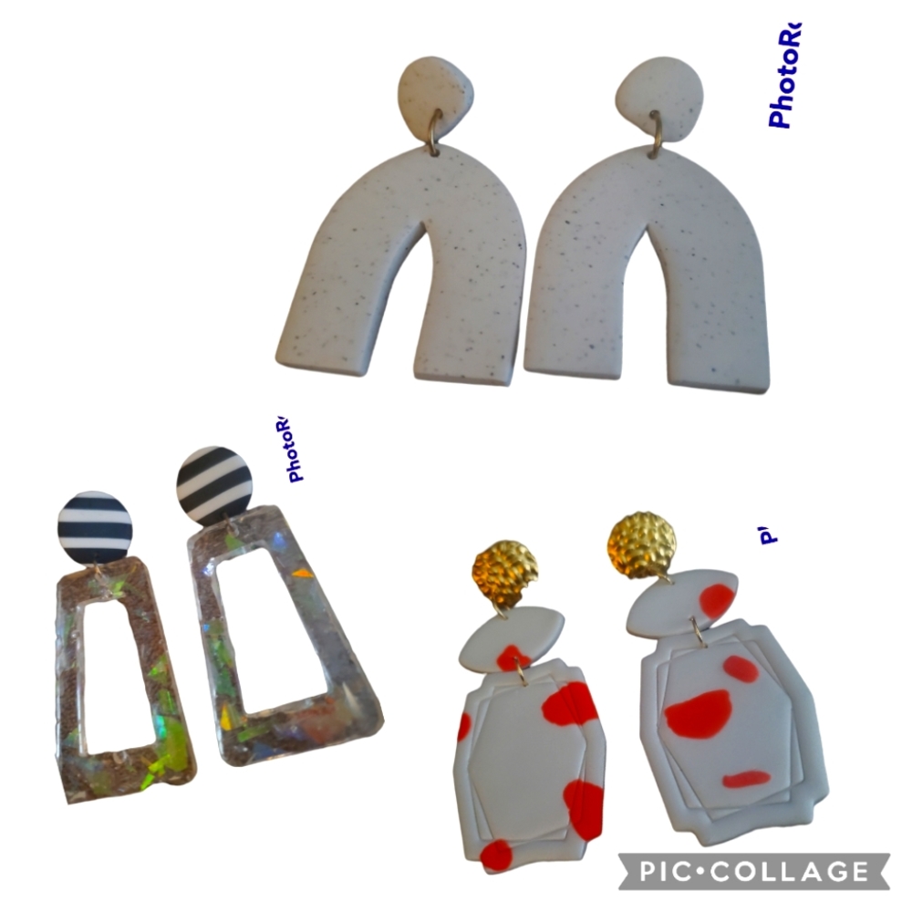 3 new pairs handmade earrings polymer clay, acrylic
